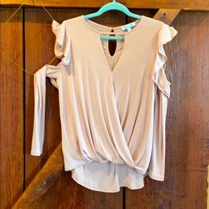 V neck cold shoulder wrap style blouse